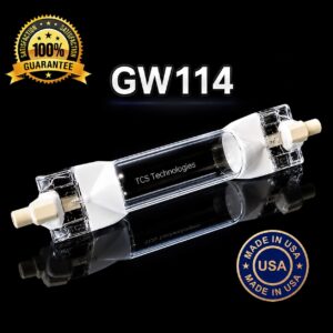 GW114 replacement UV lamp manufactured by TCS Technologies in the USA with premium clear quartz, OEM-compatible ceramic end fittings, and precision quartz construction.
