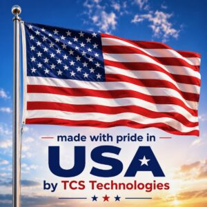 Made with pride in USA by TCS Technologies with American flag