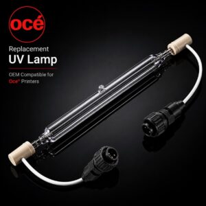 Replacement UV lamp for Oce printers with black circular connectors and ceramic end caps
