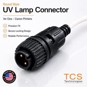Round-style OEM-compatible UV lamp connector for Oce and Canon printers with black locking plug